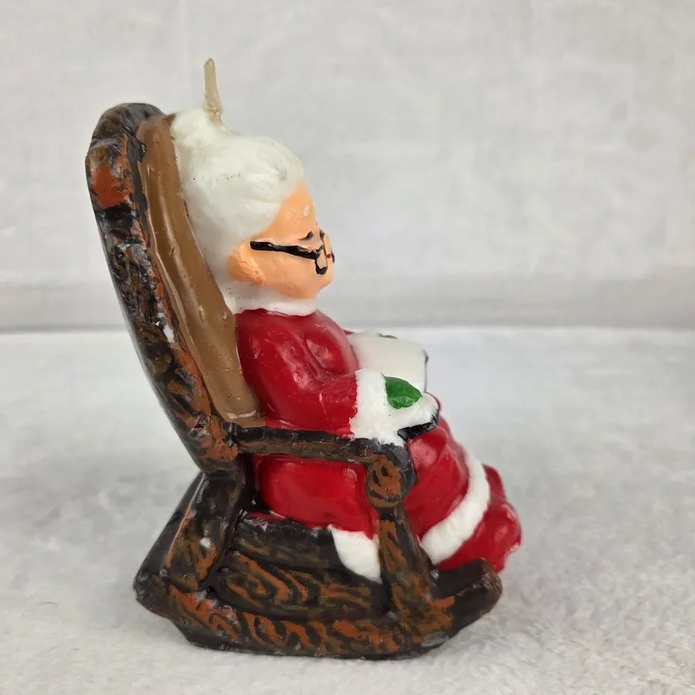 Vintage Mrs Claus Candle Rocking Chair Christmas Holiday Decor 5 Inch